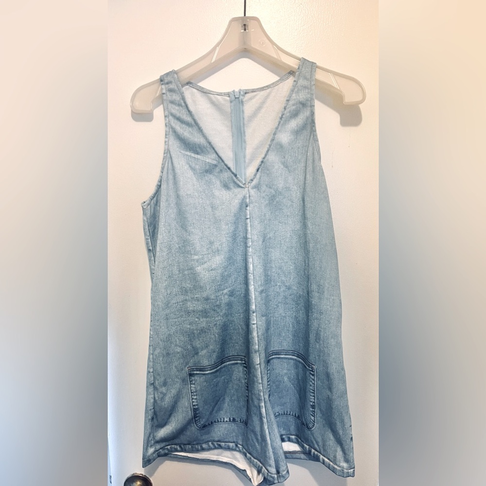 Adorable Denim Shortalls Romper With Zipper